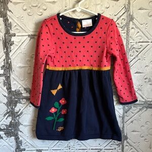 Girls' Pink and Navy Polka Dot Dress with Floral Design